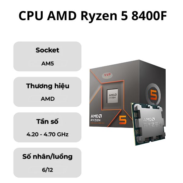 CPU AMD Ryzen 5 8400F 4.2Ghz up to 4.7Ghz