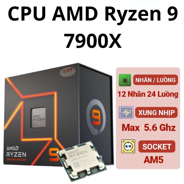 CPU AMD Ryzen 9 7900X 4.7Ghz Up to 5.6Ghz