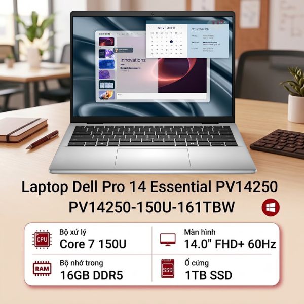 Laptop Dell Pro 14 Essential PV14250-150U Core 7 Ram 16GB SSD 1TB