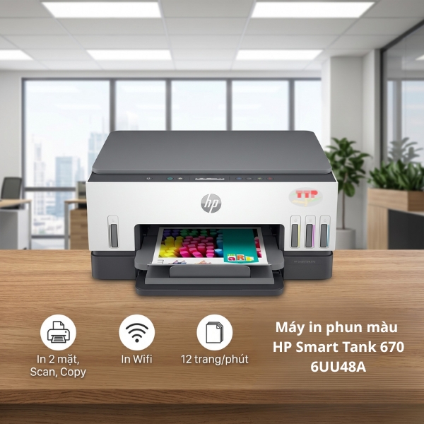 Máy in phun màu HP Smart Tank 670 6UU48A TTP