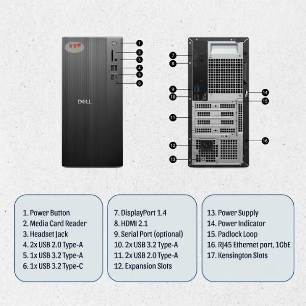 Máy tính bộ Dell Tower ECT1250 71092470 i3-14100