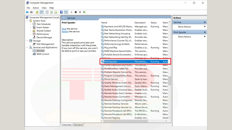 Bước 3 - Sửa lỗi máy in không in được lỗi Print Spooler
