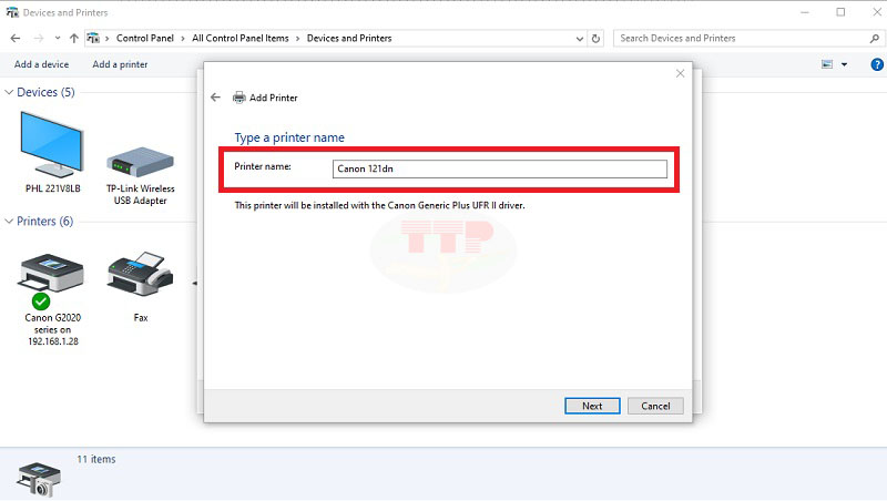 Cài đặt Driver máy in Canon LBP 121Dn bằng cách Add Printer Bước 7