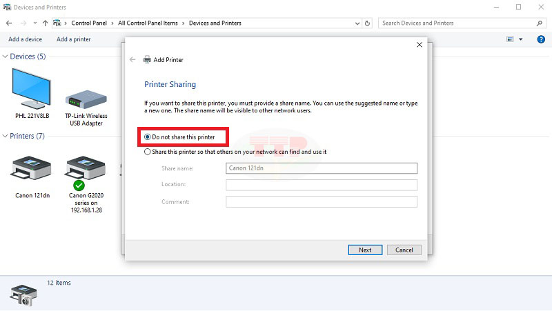 Cài đặt Driver máy in Canon LBP 121Dn bằng cách Add Printer Bước 7