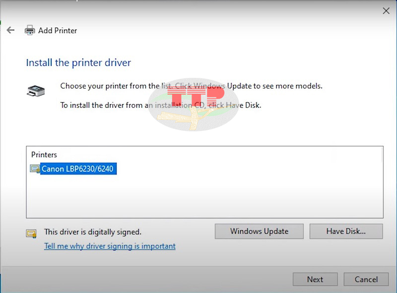 Cài đặt Driver máy in Canon LBP 6230Dn bằng cáp USB - Bước 6