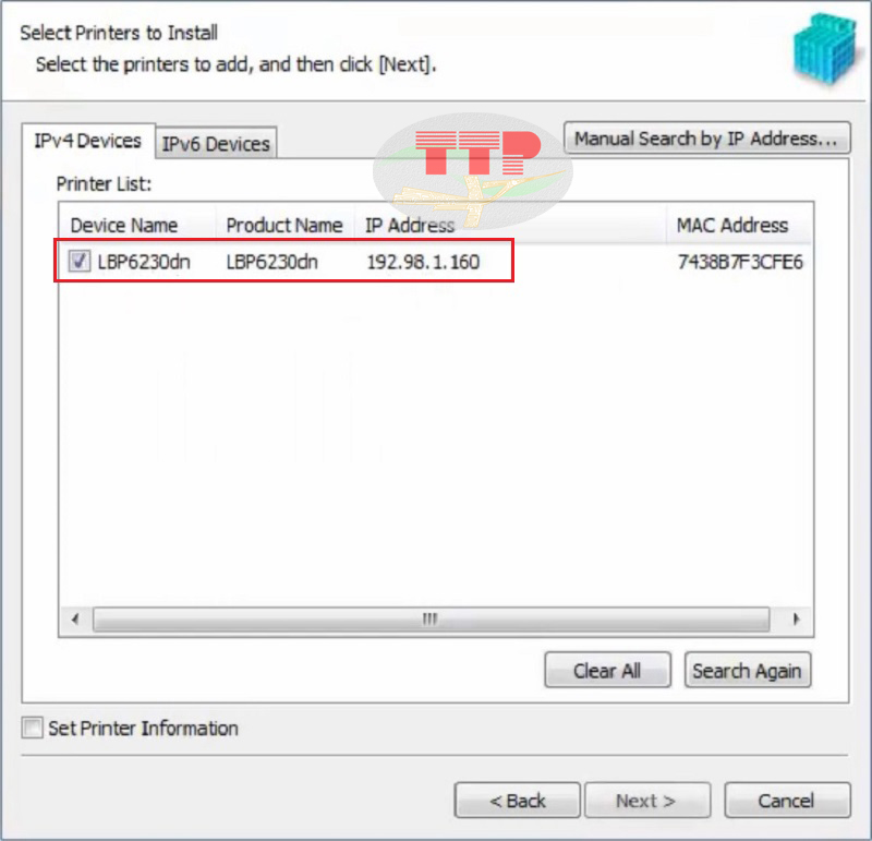 Cài đặt Driver máy in Canon LBP 6230Dn bằng mạng LAN - Bước 5