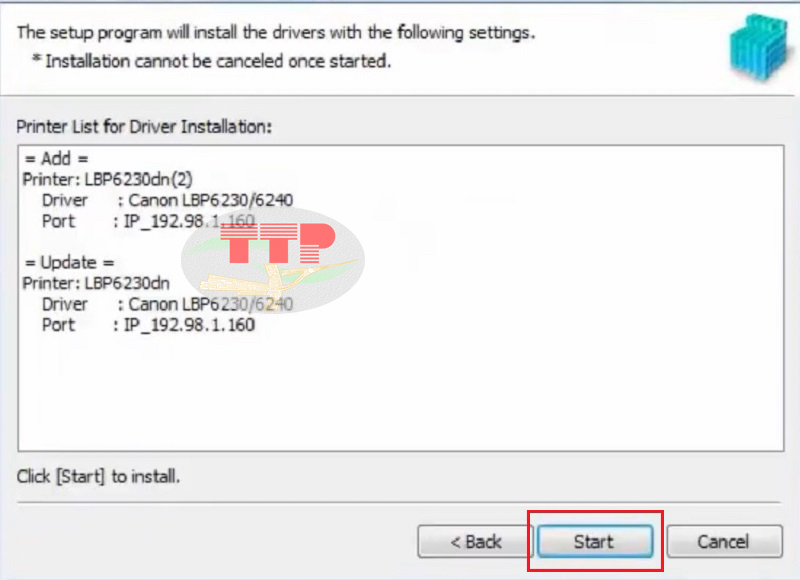 Cài đặt Driver máy in Canon LBP 6230Dn bằng mạng LAN - Bước 6
