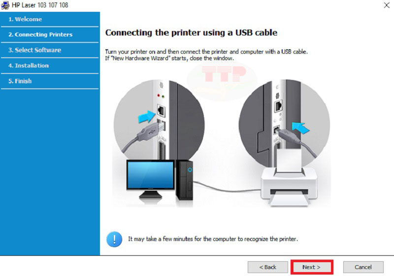 Hướng dẫn cài đặt Driver máy in HP 108a TTP - Bước 5