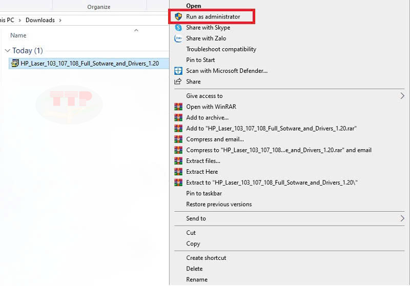 Hướng dẫn cài đặt Driver máy in Hp 108W TTP - Bước 1