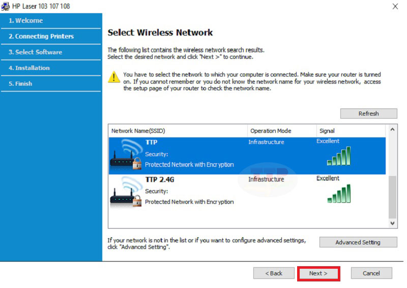 Hướng dẫn cài đặt Driver máy in Hp 108W TTP - Bước 7