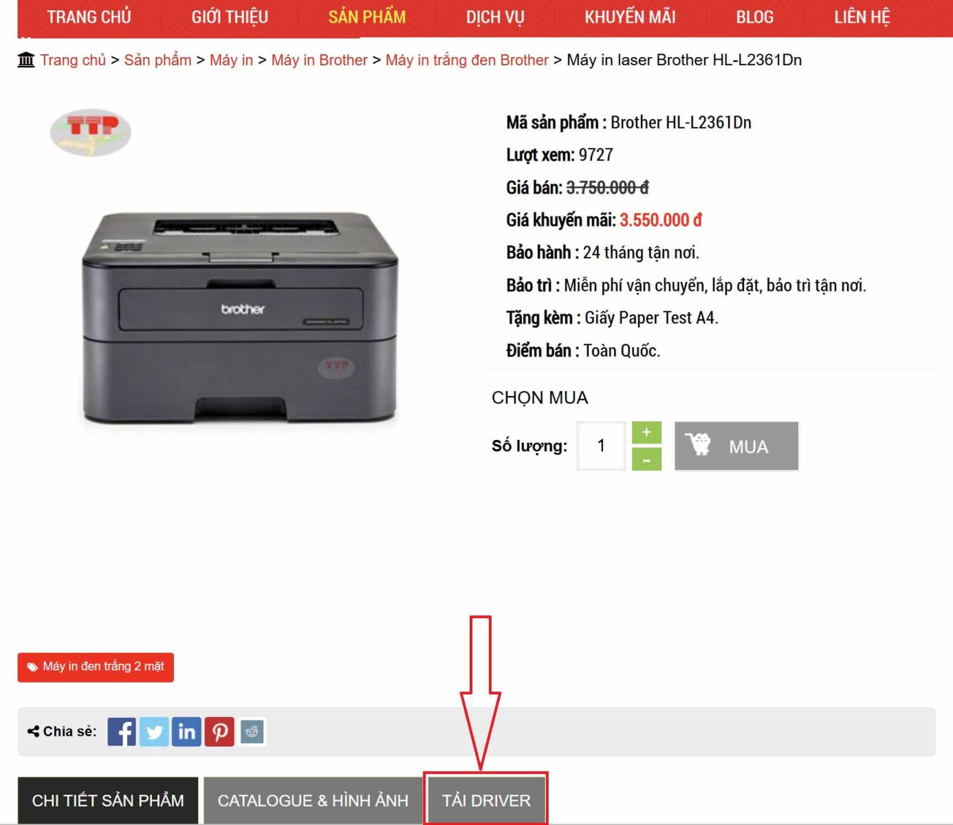 Hướng dẫn tải Driver Brother HL-L2361Dn TTP