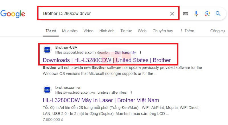 Hướng dẫn tải Driver Brother HL-L3280CDW - Bước 1