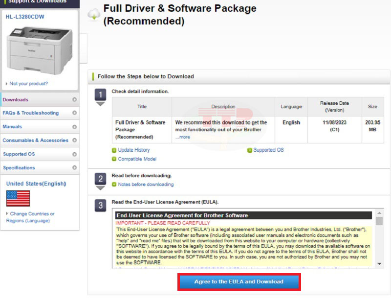 Hướng dẫn tải Driver Brother HL-L3280CDW - Bước 4