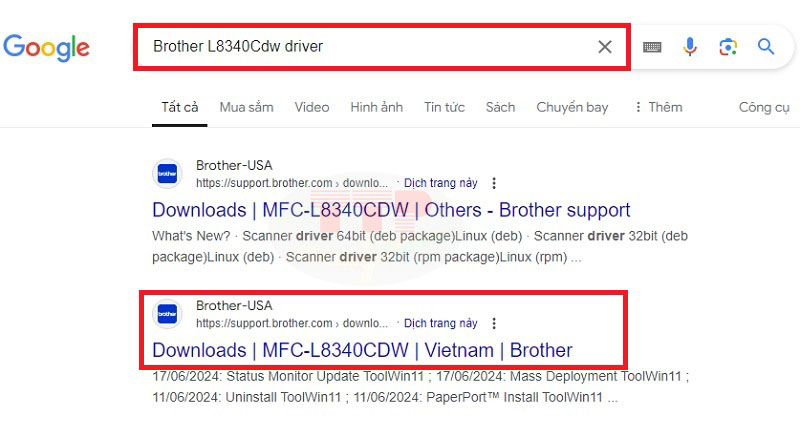 Hướng dẫn tải Driver Brother MFC-L8340Cdw - Bước 1