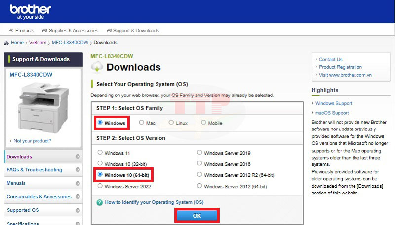 Hướng dẫn tải Driver Brother MFC-L8340Cdw - Bước 2