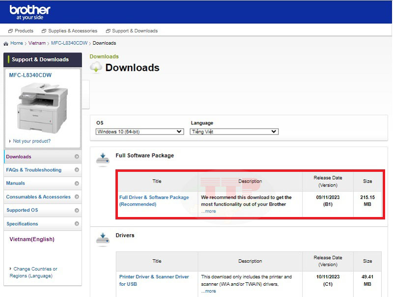 Hướng dẫn tải Driver Brother MFC-L8340Cdw - Bước 3