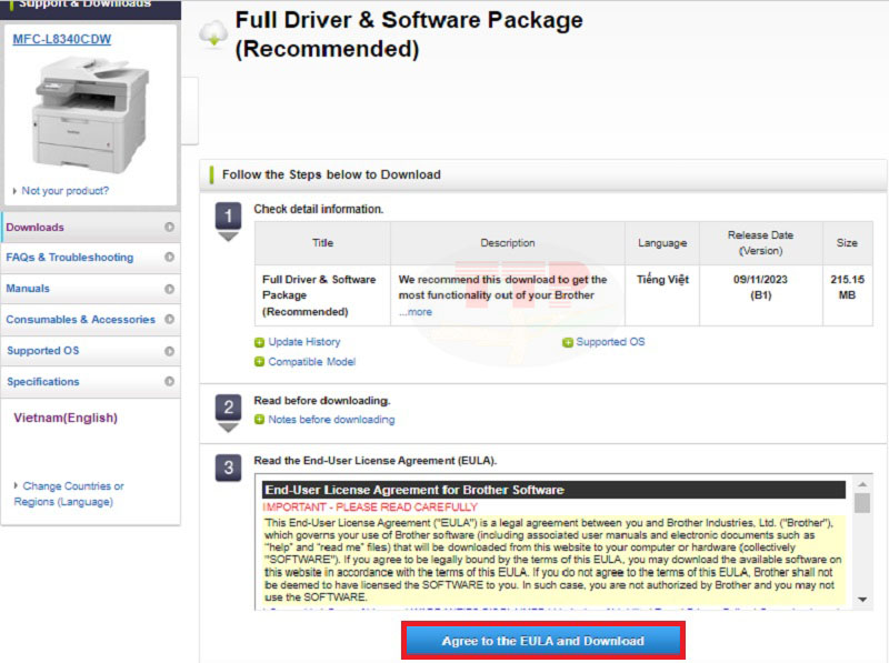 Hướng dẫn tải Driver Brother MFC-L8340Cdw - Bước 4