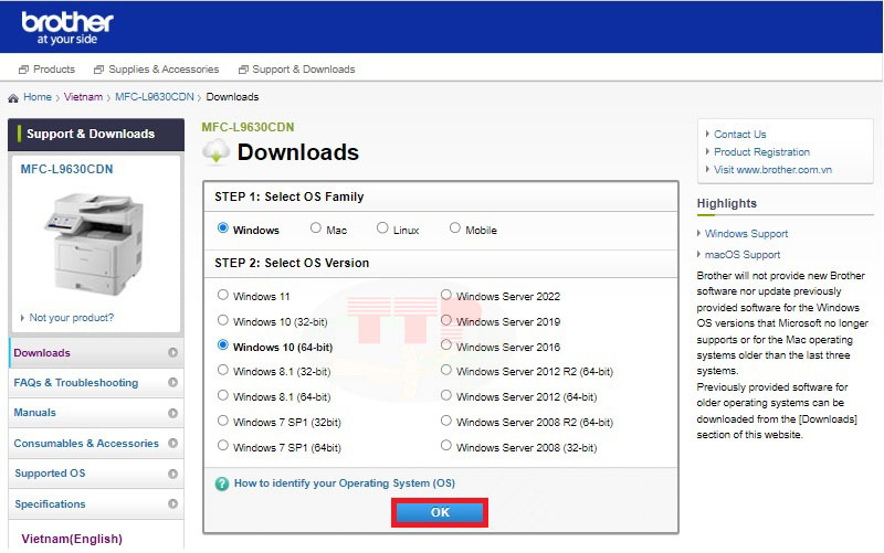 Hướng dẫn tải Driver Brother MFC-L9630CDN - Bước 2