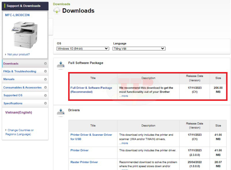 Hướng dẫn tải Driver Brother MFC-L9630CDN - Bước 3