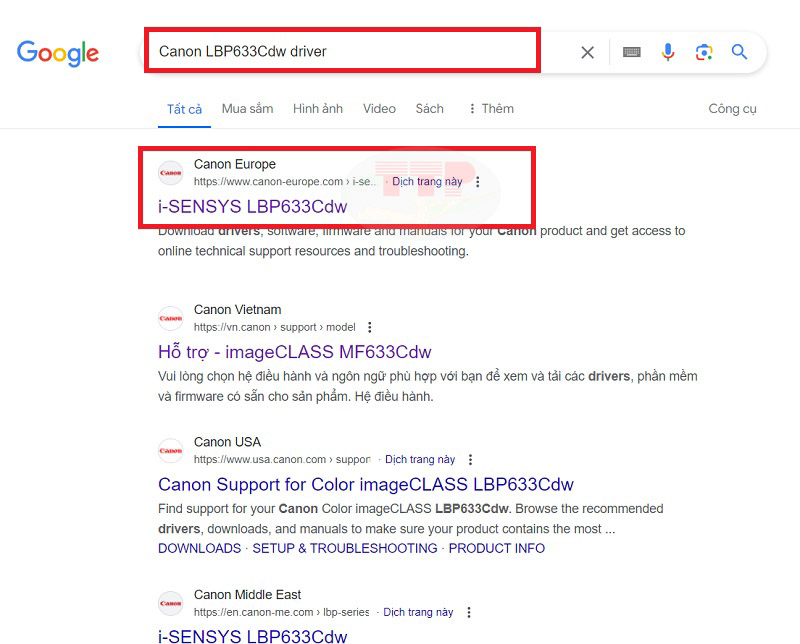 Hướng dẫn tải Driver máy in Canon LBP633Cdw - Bước 1