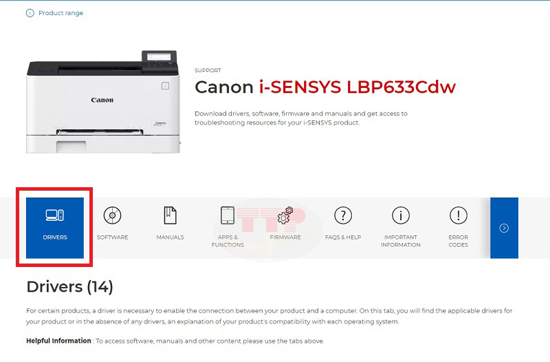 Hướng dẫn tải Driver máy in Canon LBP633Cdw - Bước 2