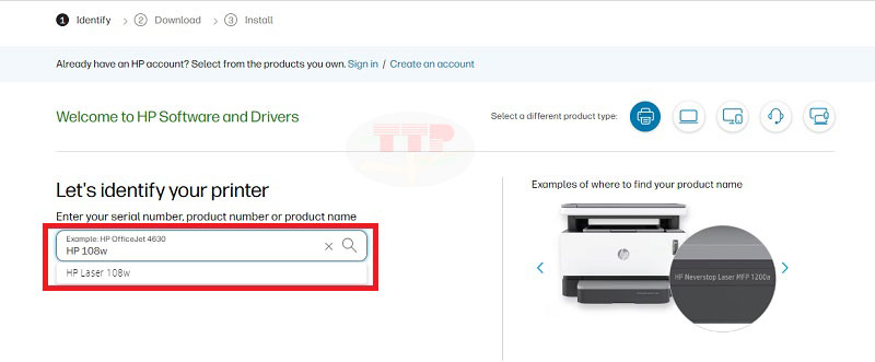 Hướng dẫn tải Driver máy in HP 108W TTP - Bước 2