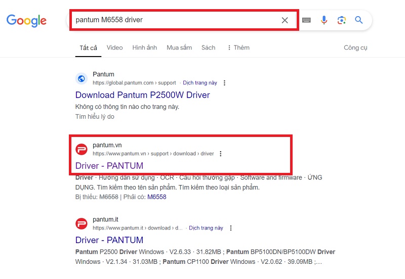 Hướng dẫn tải Driver máy in Pantum M6558 - Bước 1