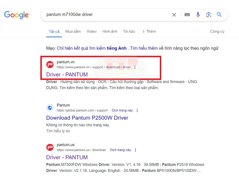 Hướng dẫn tải Driver máy in Pantum M7100Dw - Bước 1