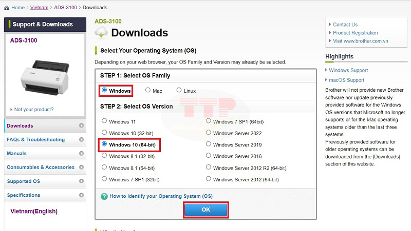Hướng dẫn tải Driver máy scan Brother ADS-3100 - Bước 3