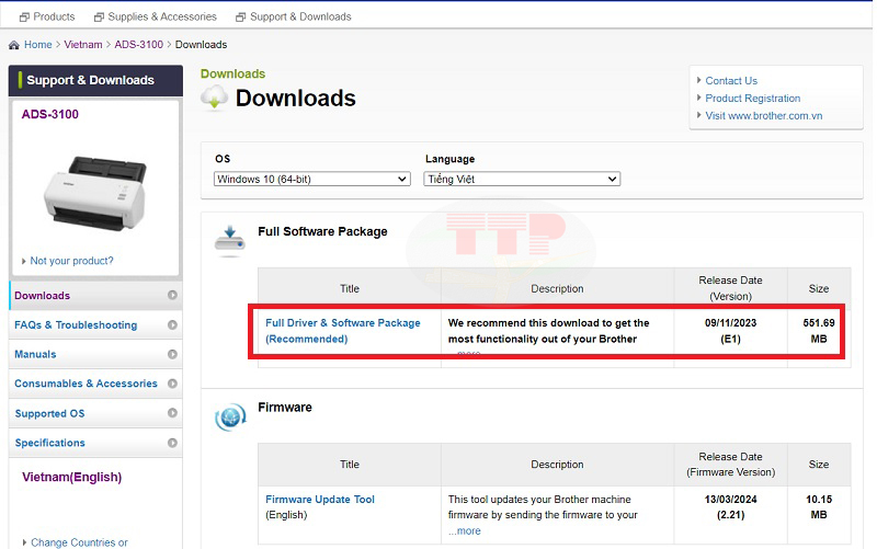 Hướng dẫn tải Driver máy scan Brother ADS-3100 - Bước 4