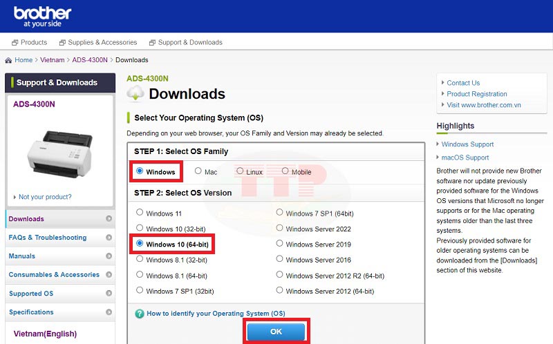 Hướng dẫn tải Driver máy scan brother ADS-4300n - Bước 4