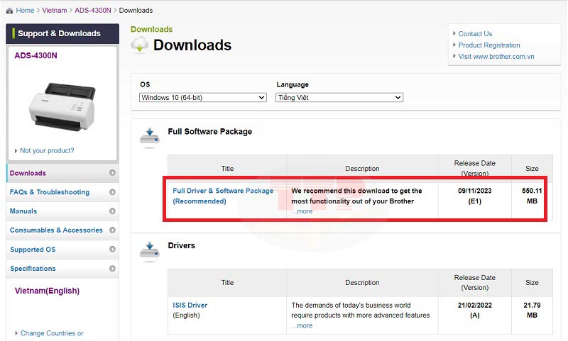 Hướng dẫn tải Driver máy scan brother ADS-4300n - Bước 5