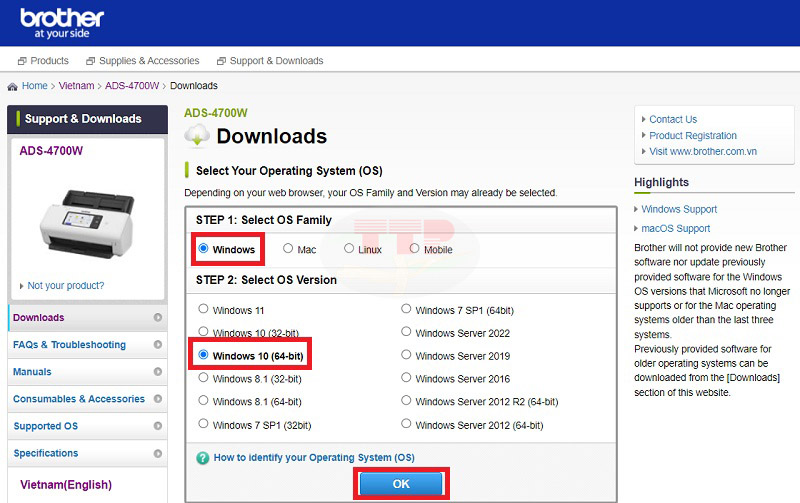 Hướng dẫn tải Driver máy scan Brother ADS-4700w - Bước 4