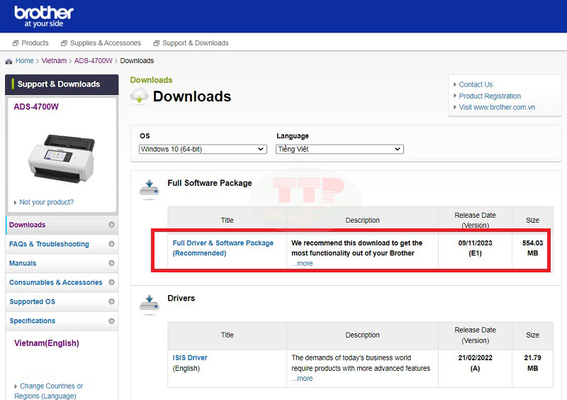 Hướng dẫn tải Driver máy scan Brother ADS-4700w - Bước 5