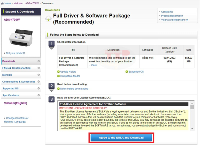 Hướng dẫn tải Driver máy scan Brother ADS-4700w - Bước 6