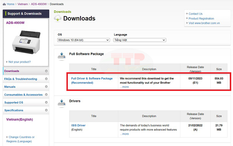 Hướng dẫn tải Driver máy scan brother ADS-4900w - Bước 5