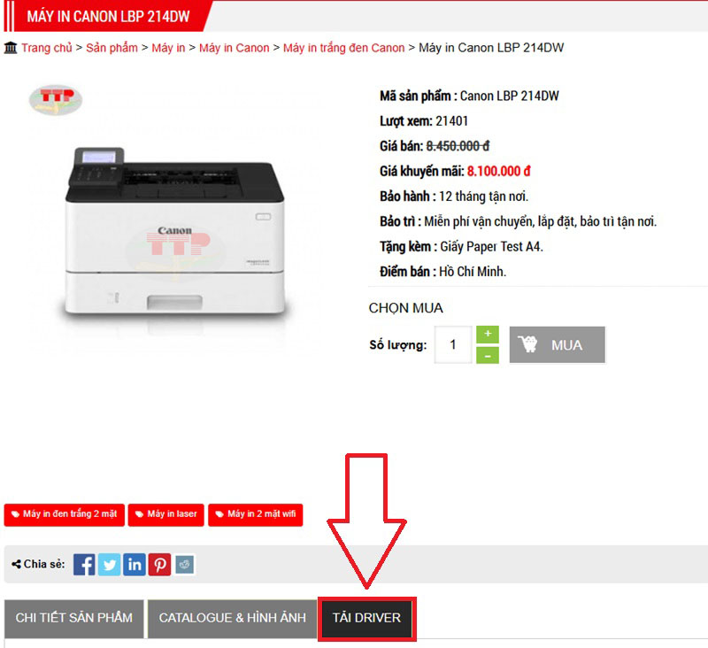 Hướng dẫn cài đặt Driver máy in Canon LBP 214Dw TTP