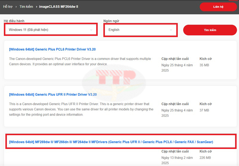  Tải Driver Canon MF264Dw II TTP