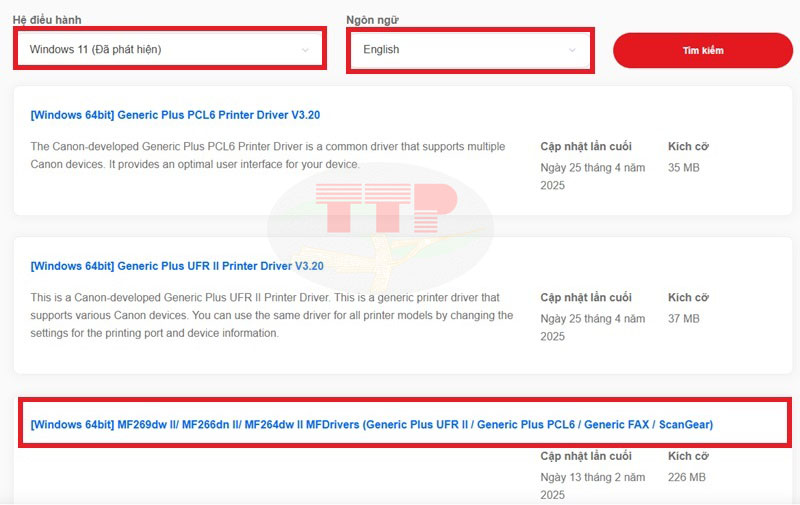 Tải Driver Canon MF269Dw II TTP