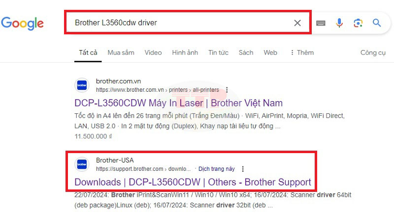 Hướng dẫn tải Driver Brother DCP-L3560CDW - Bước 1