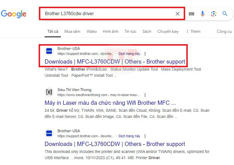 Hướng dẫn tải Driver Brother DCP-L3760CDW - Bước 1