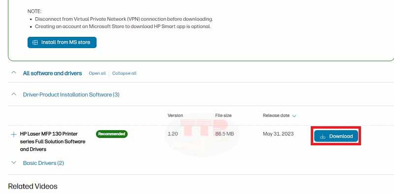 Hướng dẫn tải Driver HP 139Fnw TTP - Bước 4