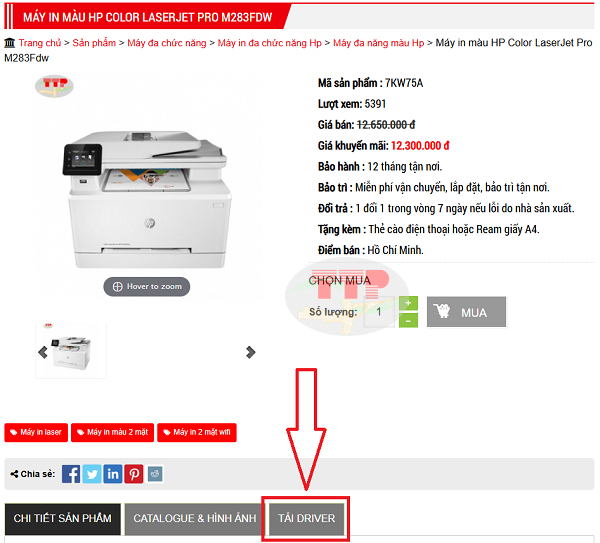 Hướng dẫn cài đặt Driver máy in HP M283Fdw TTP