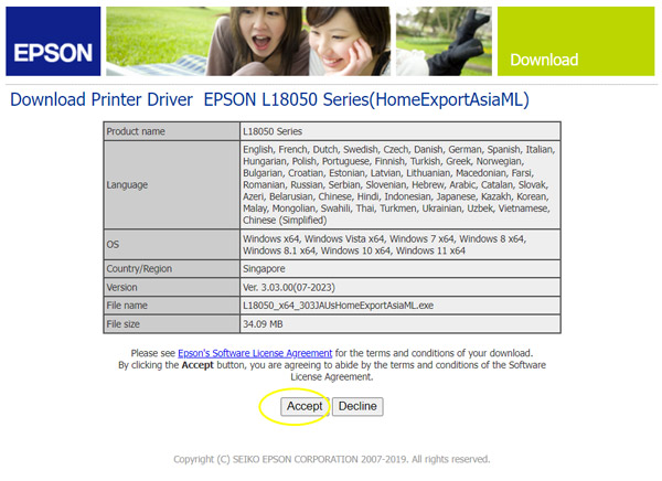 Tải Driver máy in Epson L18050