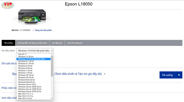 Hướng dẫn tải Driver máy in Epson L18050