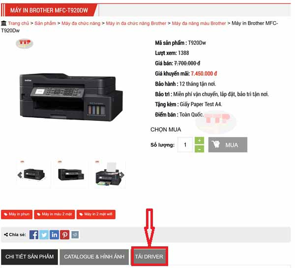 Hướng dẫn tải Driver máy in Brother T920Dw TTP
