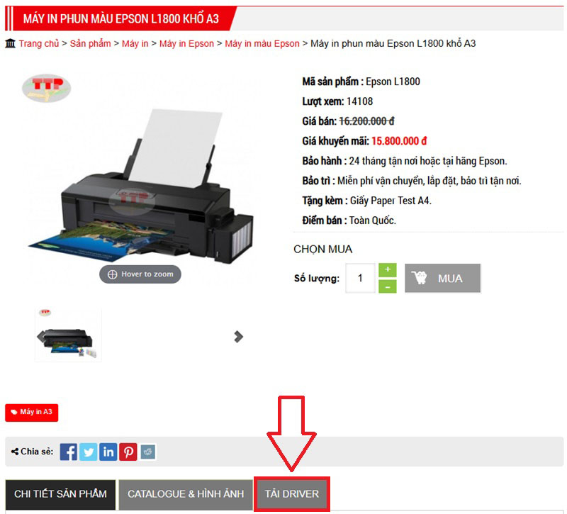 Hướng dẫn tải và cài đặt Driver máy in Epson L1800 TTP