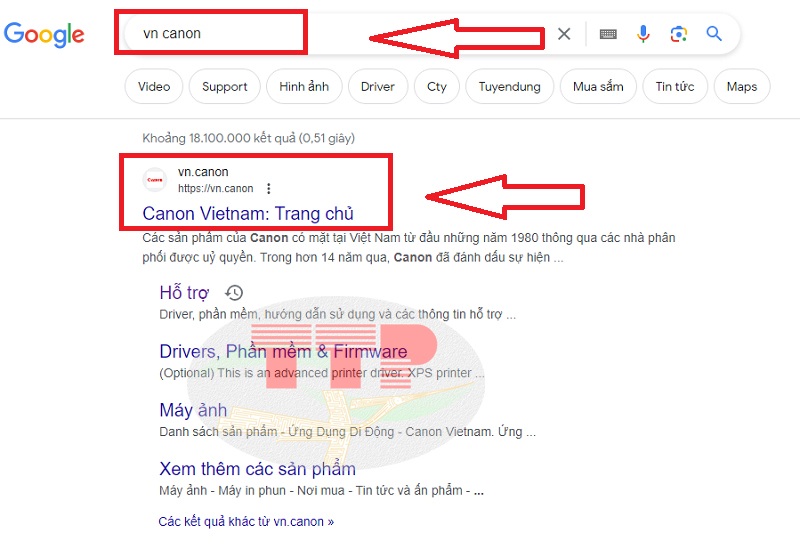Search từ khóa “vn canon” để tìm Driver máy in Canon G2020