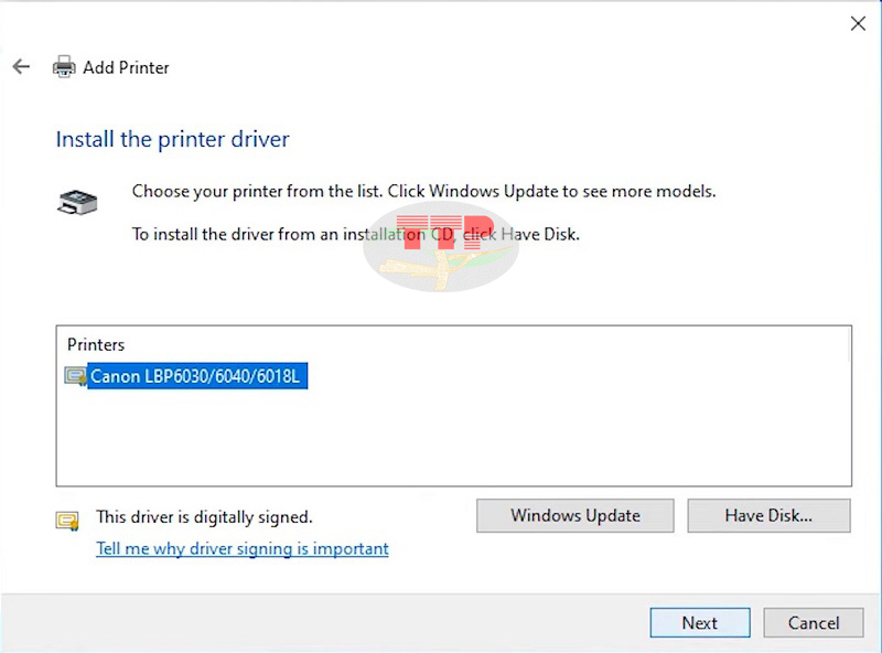 Cài đặt Driver máy in Canon LBP 6030 bằng cách add printer từ Control Panel - Bước 6