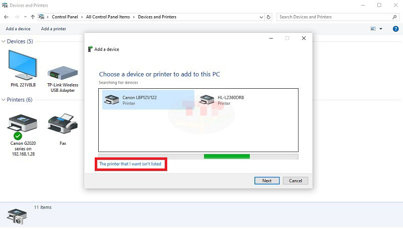 Cài đặt Driver máy in Canon LBP 121Dn bằng cách Add Printer Bước 4